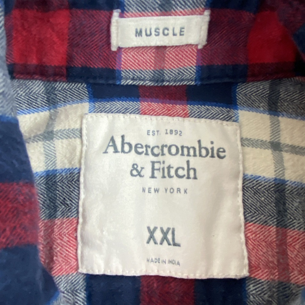 Abercrombie & Fitch A&F Mens XXL Flannel Plaid Muscle Fit Long Sleeve Moose Red - Picture 10 of 13